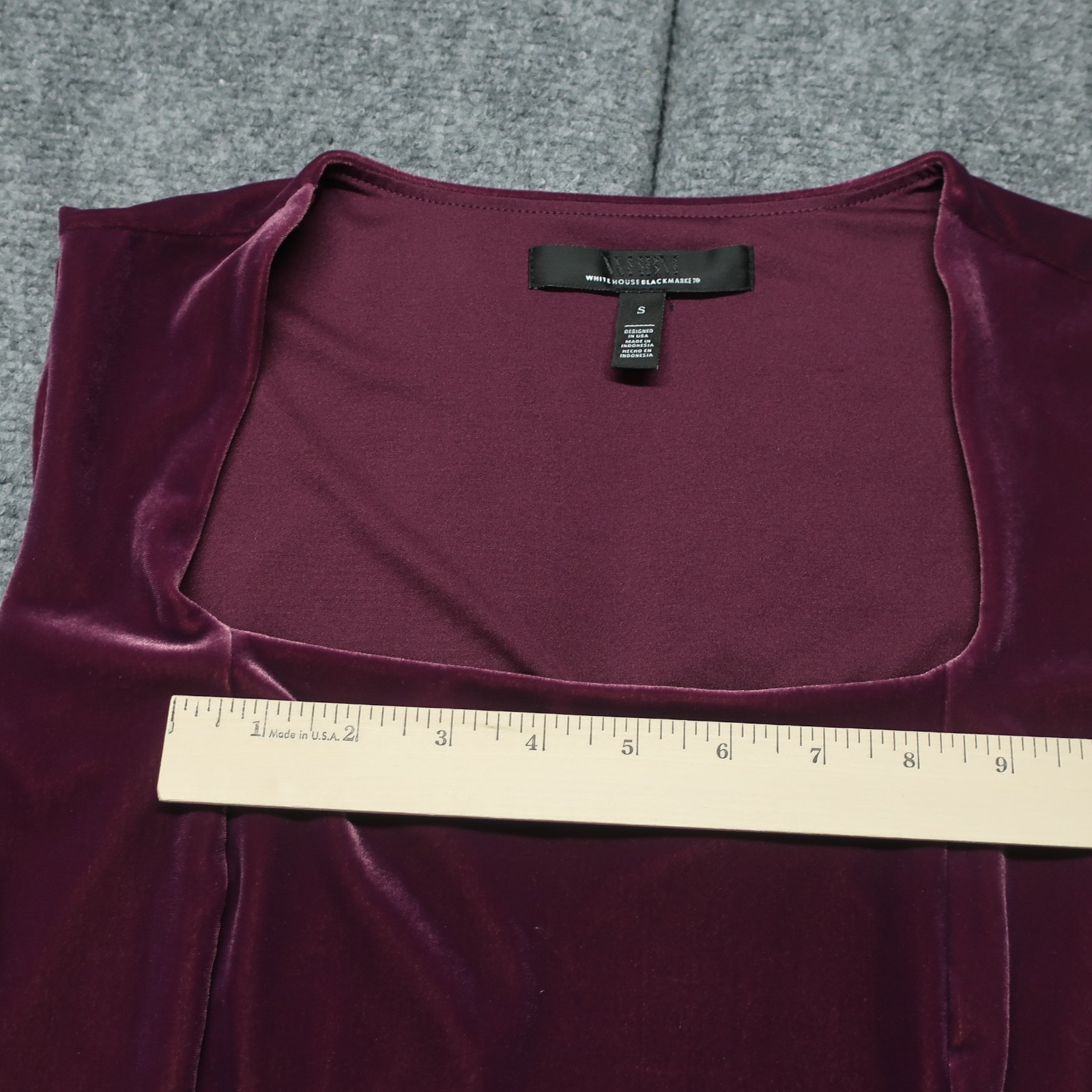 White House Black Market Blouse Top Womens S Wine Smooth Feel Velvet Square Neck