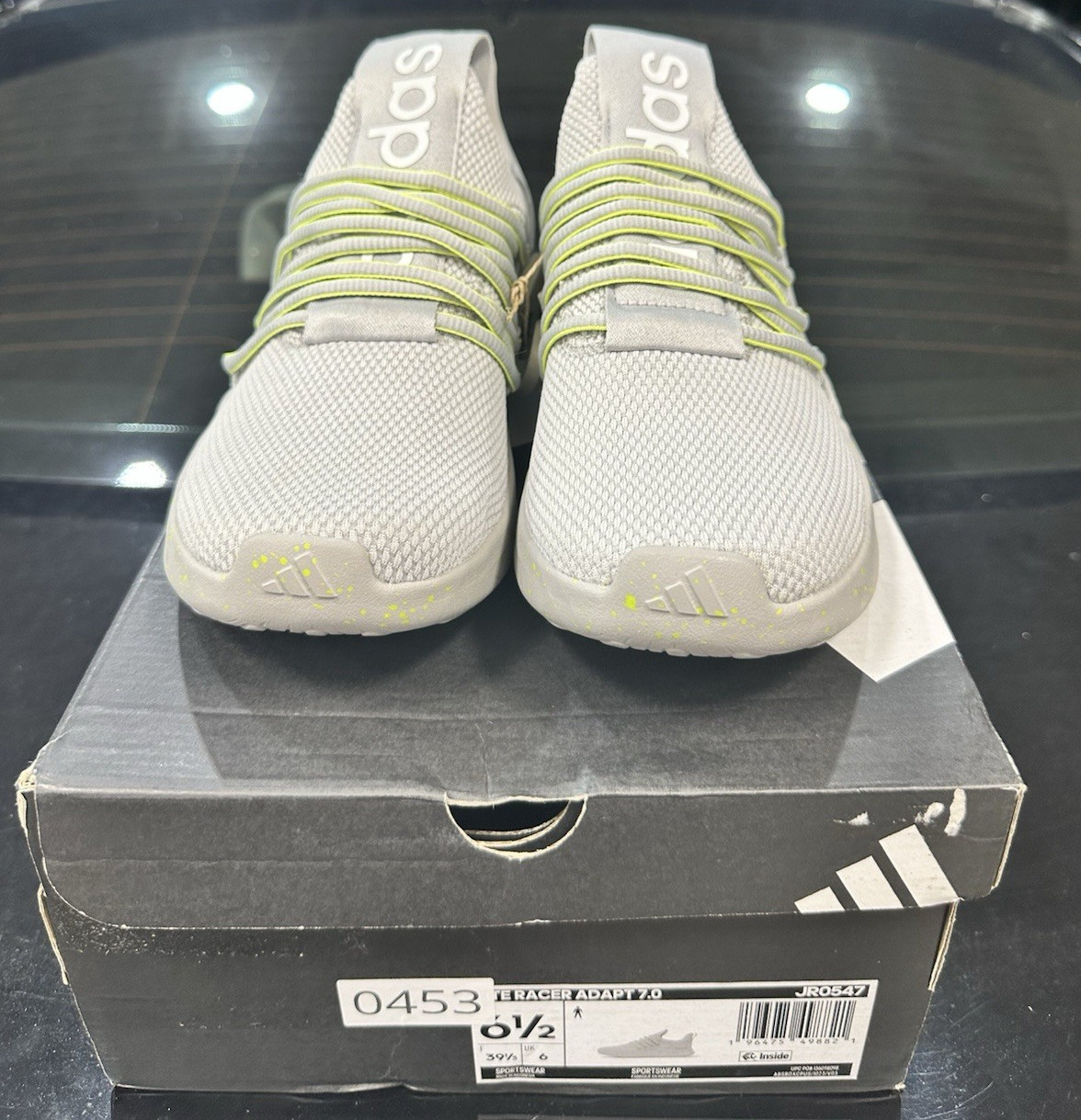 adidas Lite Racer Adapt 7.0 Kids Low Top Sneakers Gray/Neon Green JR0547