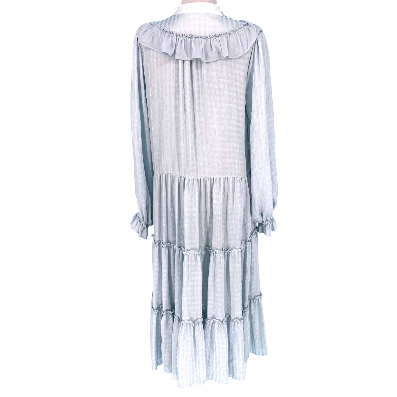 Anthropologie Light Blue Tiered Ruffle Midi Dress Long Sleeve Size M Cottagecore