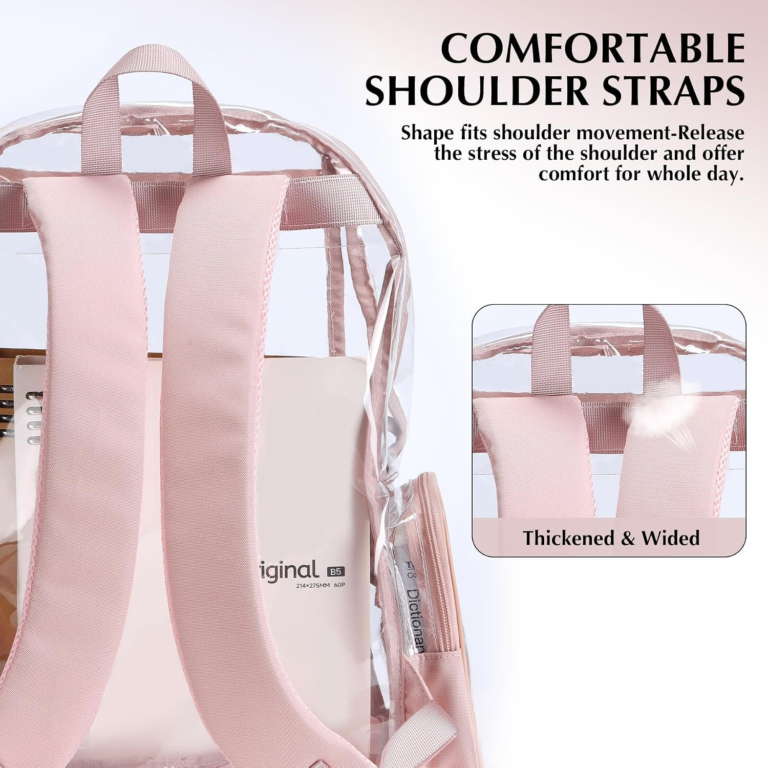 18In Clear Backpack for School Heavy Duty Transparent Bookbag for Girls | Pink,S