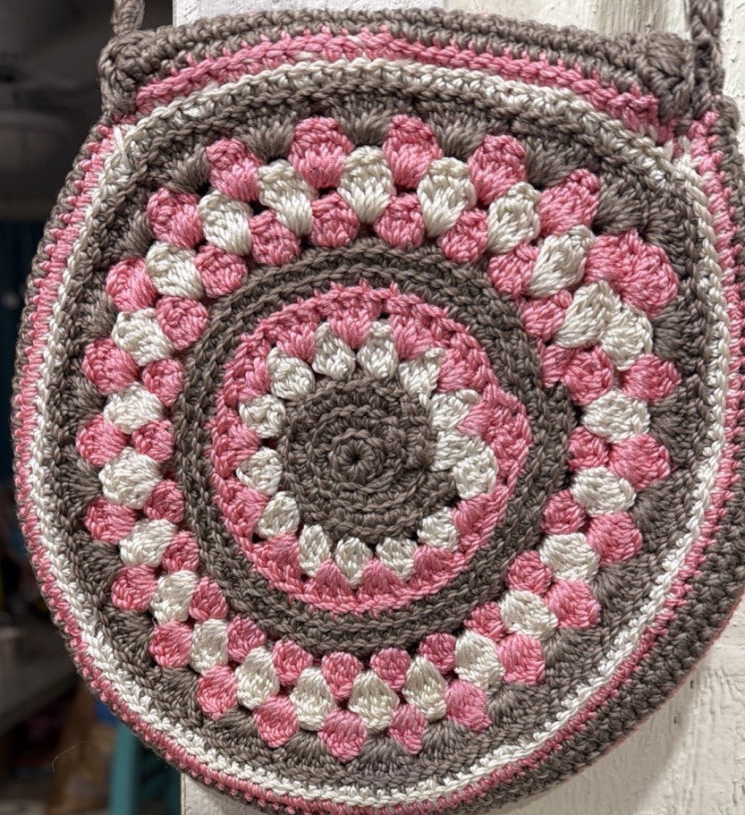 Handmade Round Drawstring Crossbody Bag Fringe Boho Multicolor Hippie 70’s