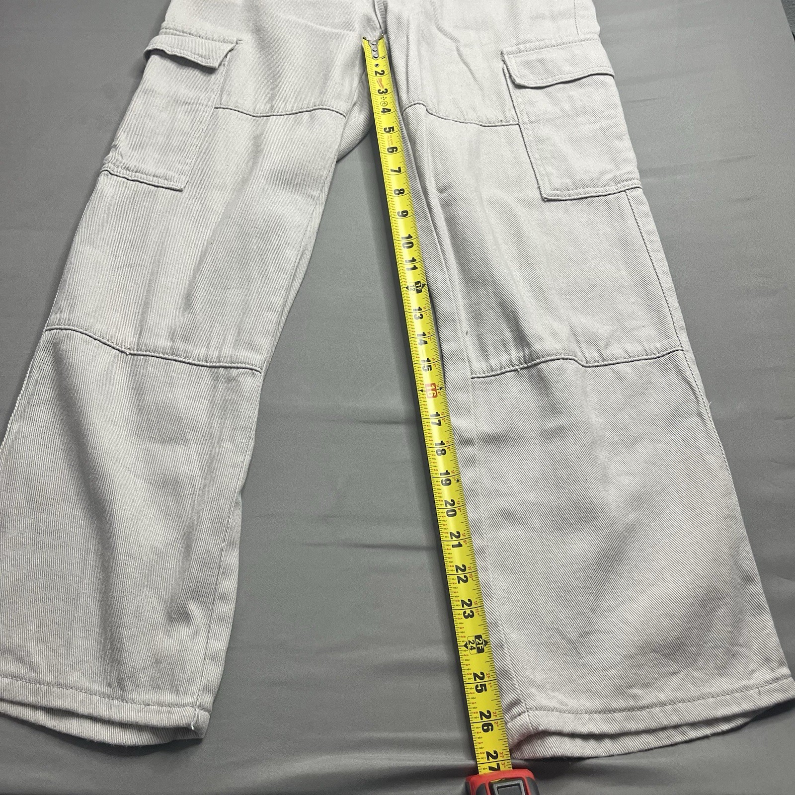 SHEIN Petite Women’s Cargo Jeans Size S Light Gray Wide Leg Utility Pants