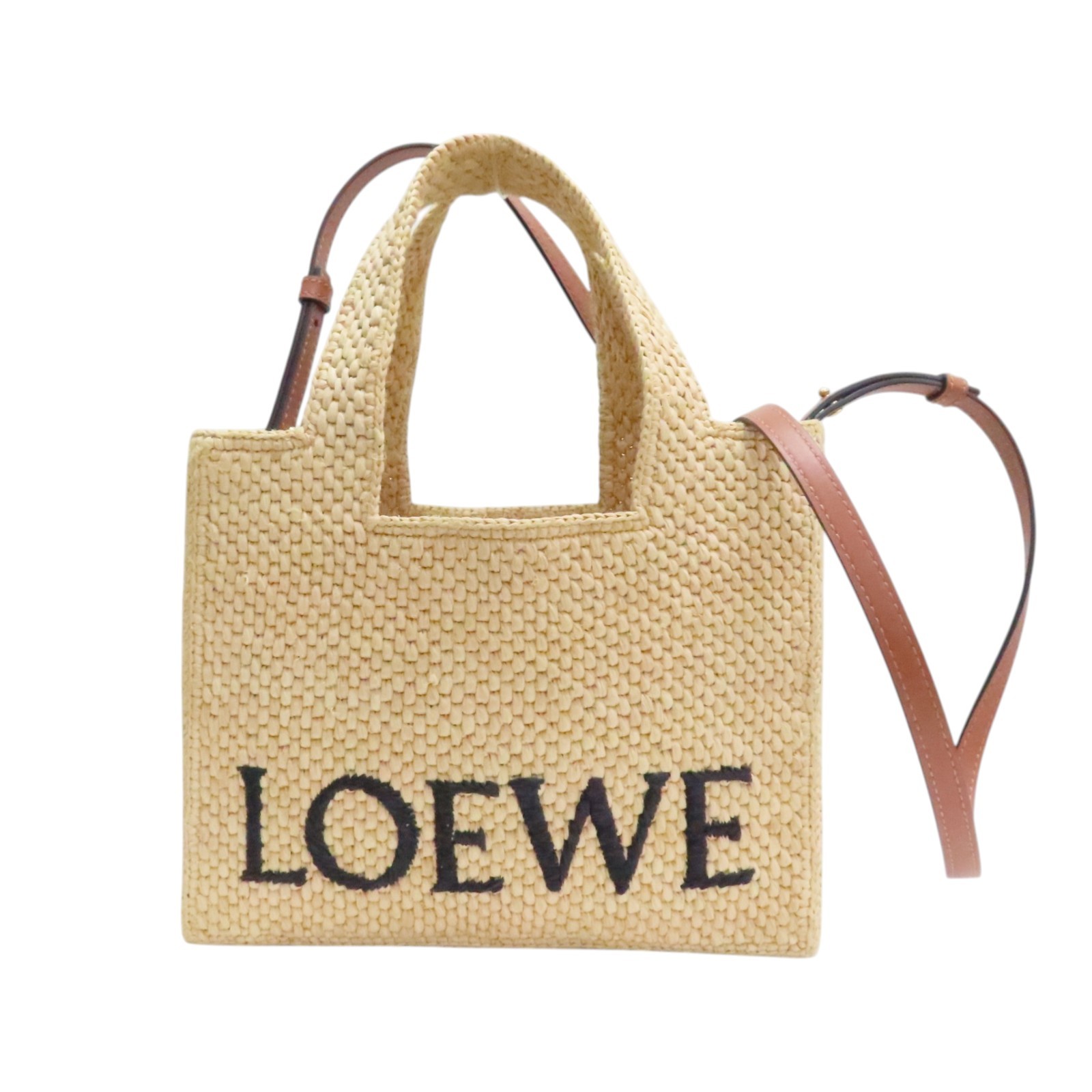 LOEWE Small Front Shoulder Tote Bag Raffia Beige A685B59X03