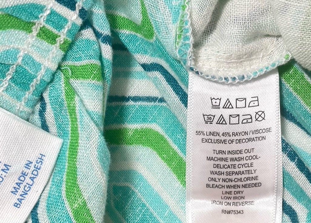 NEW Sigrid Olsen Linen Blend Coastal Beach Pants Womens M Blue Aqua Geometric
