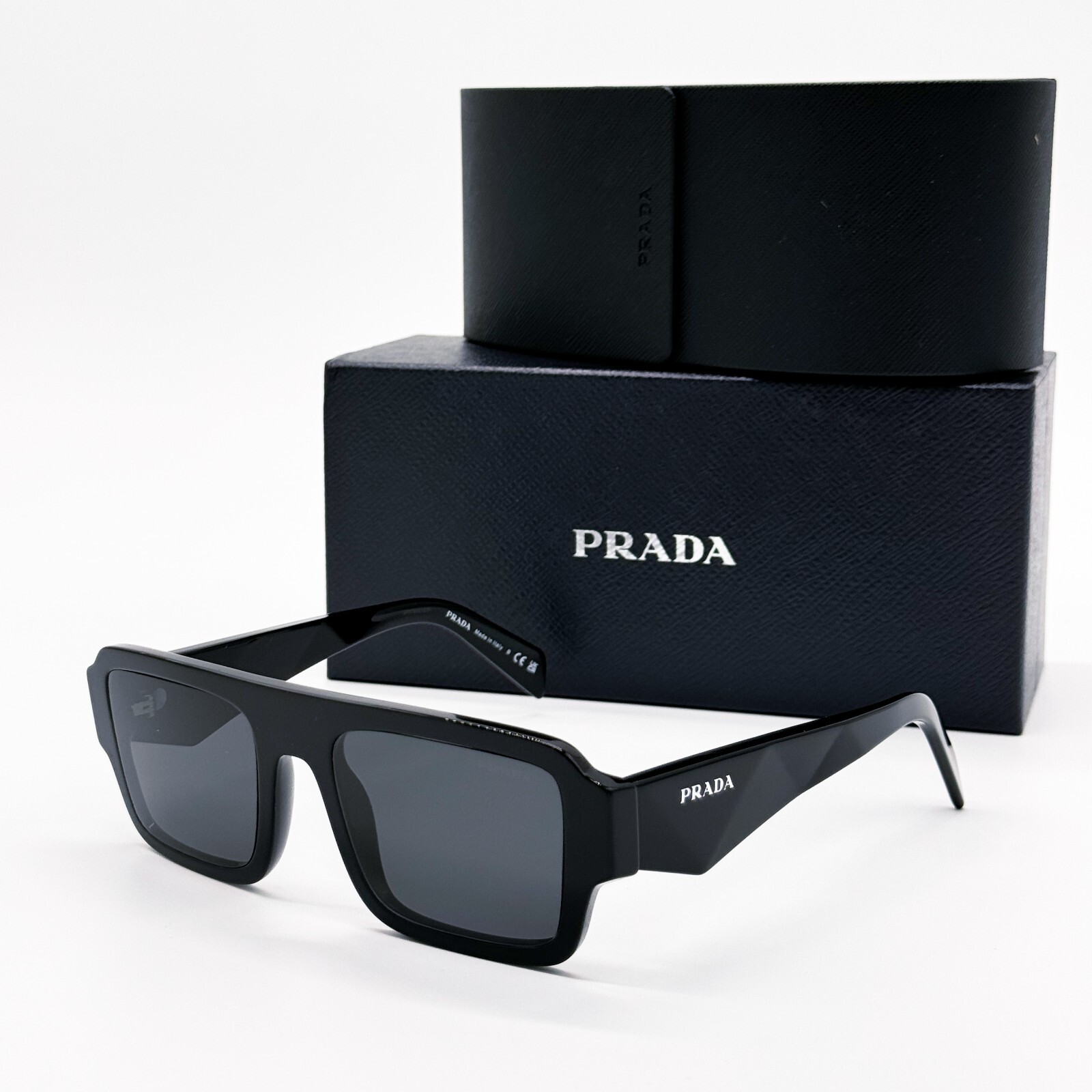 NEW PRADA SPR A05 16K08Z SQUARE BLACK PRA05S 16K08Z UNISEX PRADA SUNGLASSES
