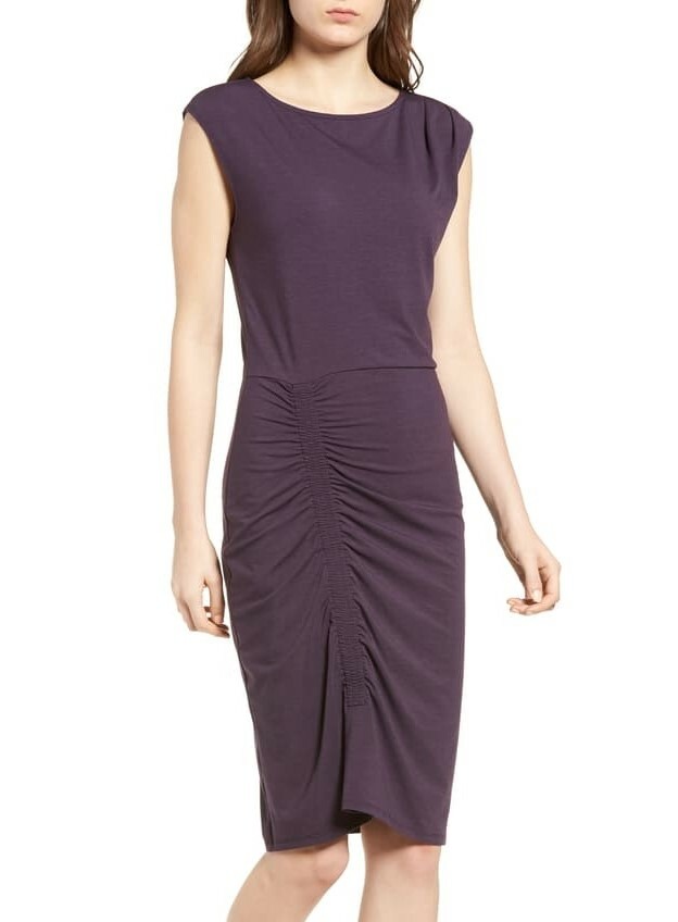 TROUVÉ 157848 Women’s Ruched Knit Dress Short Sleeve Purple Sz. XS