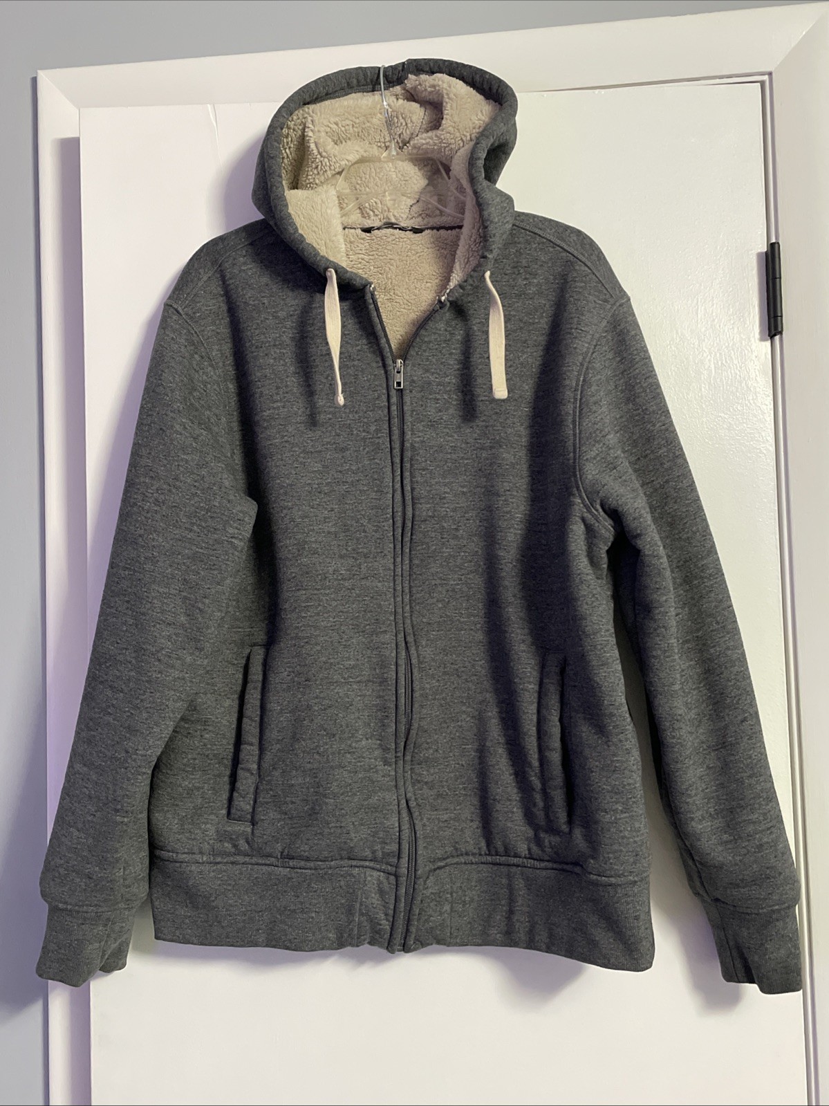 Member’s Mark Sherpa Lined Hoodie Men’s XL Gray Full Zip Fleece Jacket SOFT WARM
