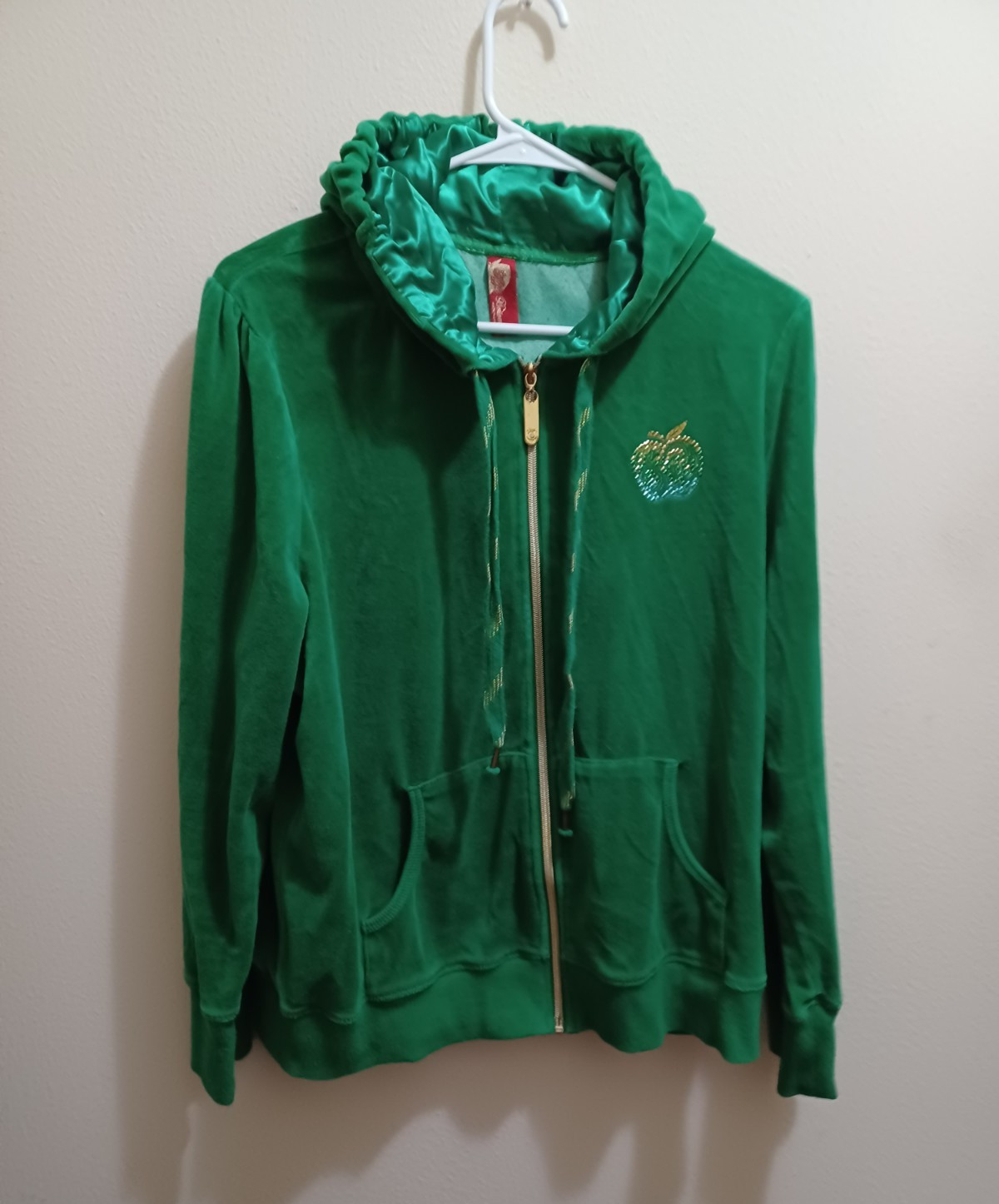 Apple Bottoms Jacket Women 1X Green Y2K Velvet Velour Tracksuit Hoodie Hip Hop