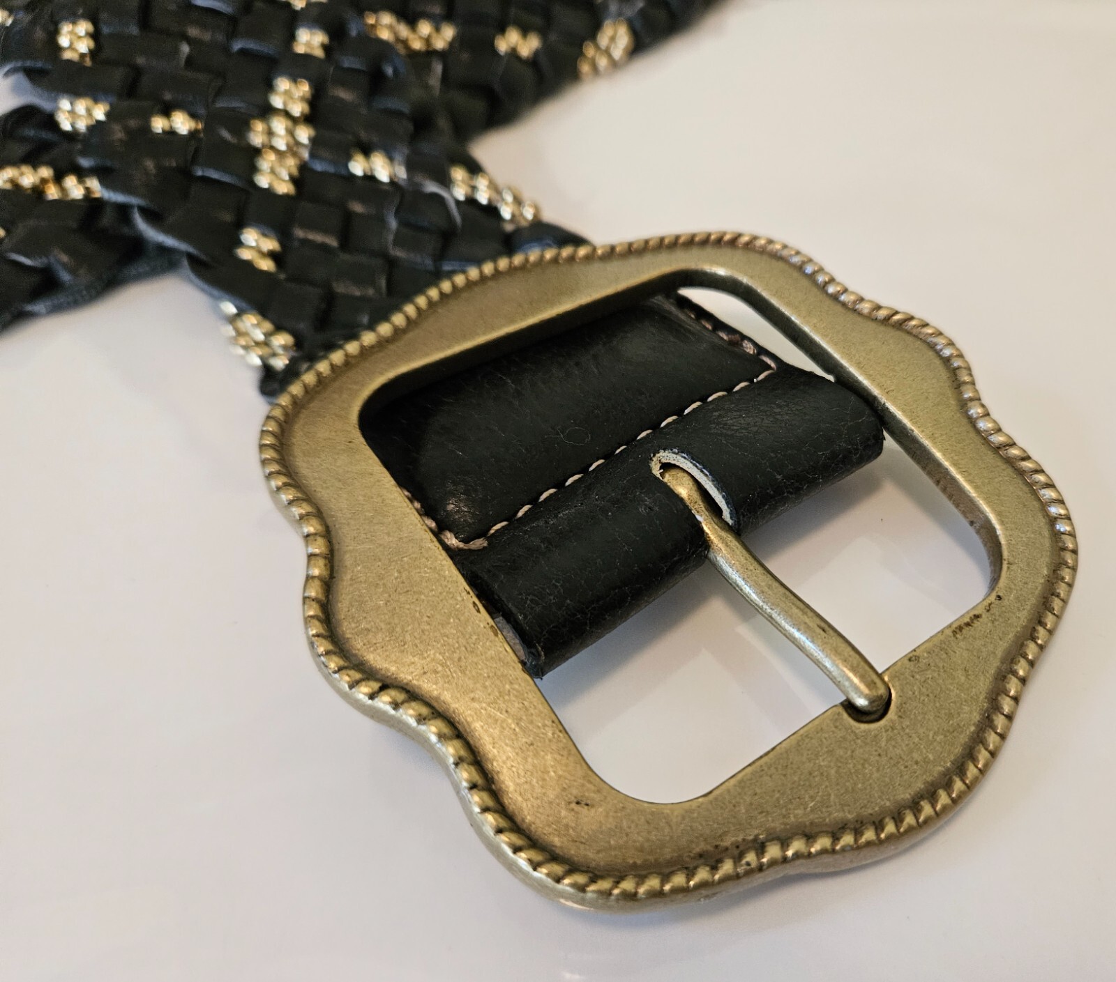 Kathy Van Zeeland Belt Black Woven Bead Man Made Material Design Large