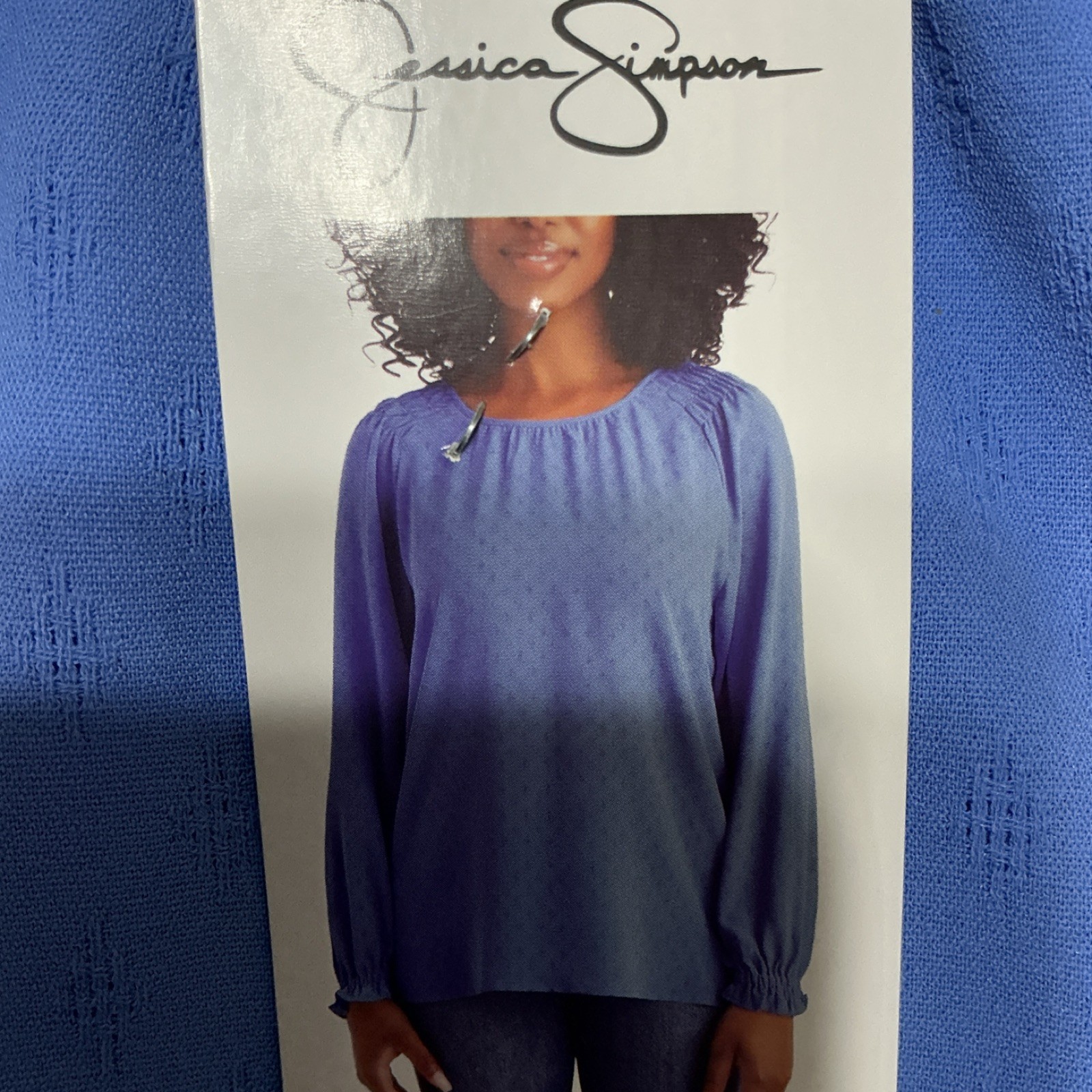 Jessica Simpson Blue Solid Woven Textured Ruffle Long Sleeve Blouse Women’s S