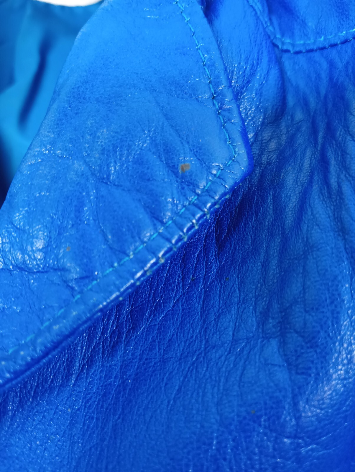 Firenze leather suit, jacket and skirt, blue, size M. DS07