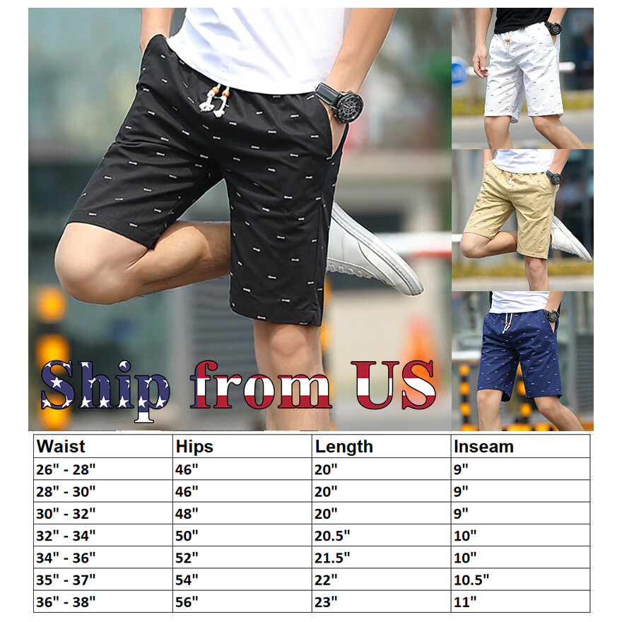 Casual Summer Beach Shorts Chino Jogger Pants Fish Bone Twill Cotton Slim Fit US