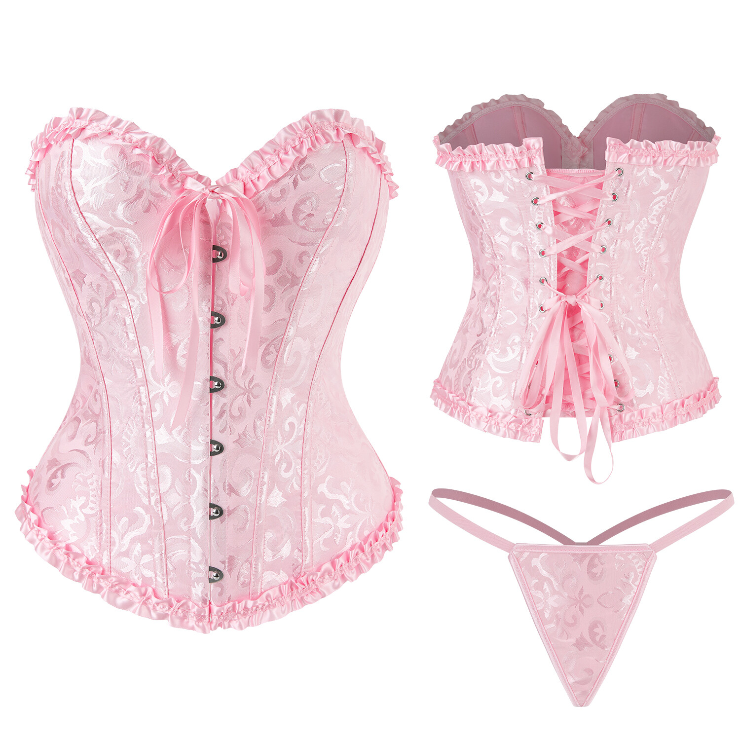 Sexy Women Corset Bustier Top Garter Steampunk Lace Up Overbust Lingerie Corset