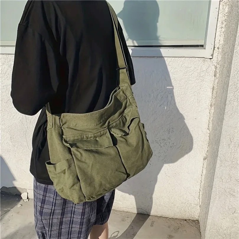 Workwear Canvas Shoulder Bag Large Capacity Retro Messenger Bag New Student