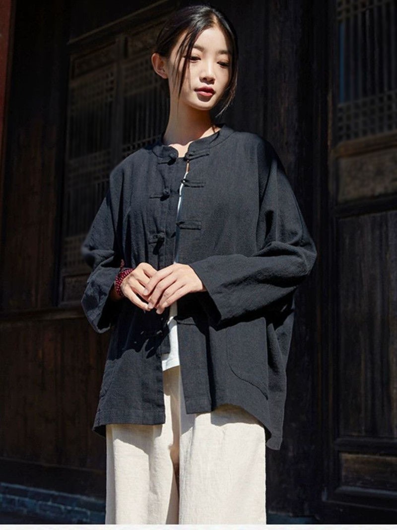 New Womens Cotton Linen Loose Cardigan Long Sleeve Shirts Tops Blouse Coats