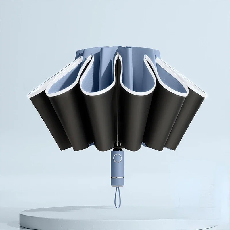 Men Women Automatic Reverse Folding Umbrella Windproof UV Reflective Stripe*