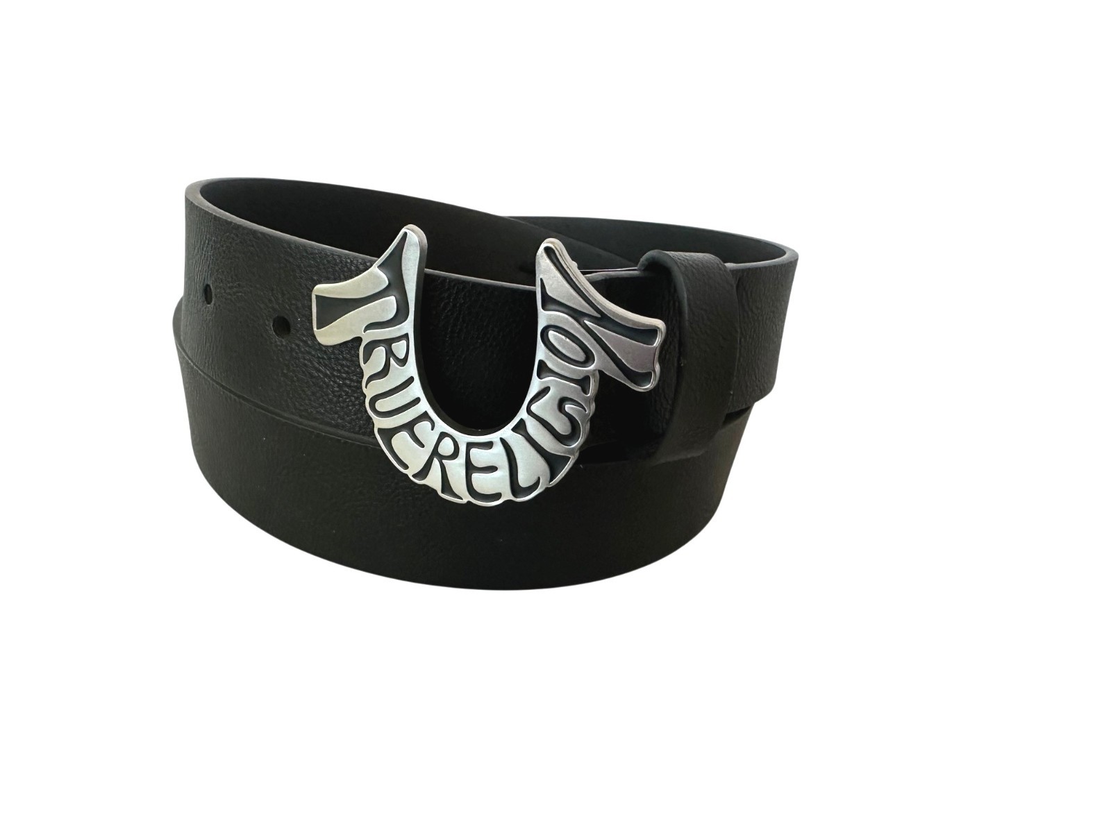True Religion Men Belt TR304820 Shoup Leather Black Nickel Buckle $50.00