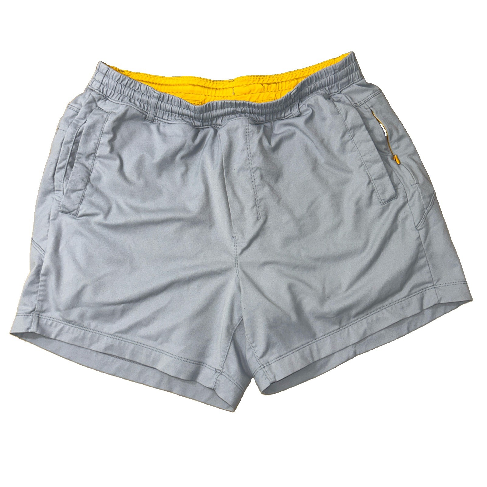 Bird Dogs Shorts Mens L Grey Yellow Lined Elastic Stretch 6” Inseam Chino Casual