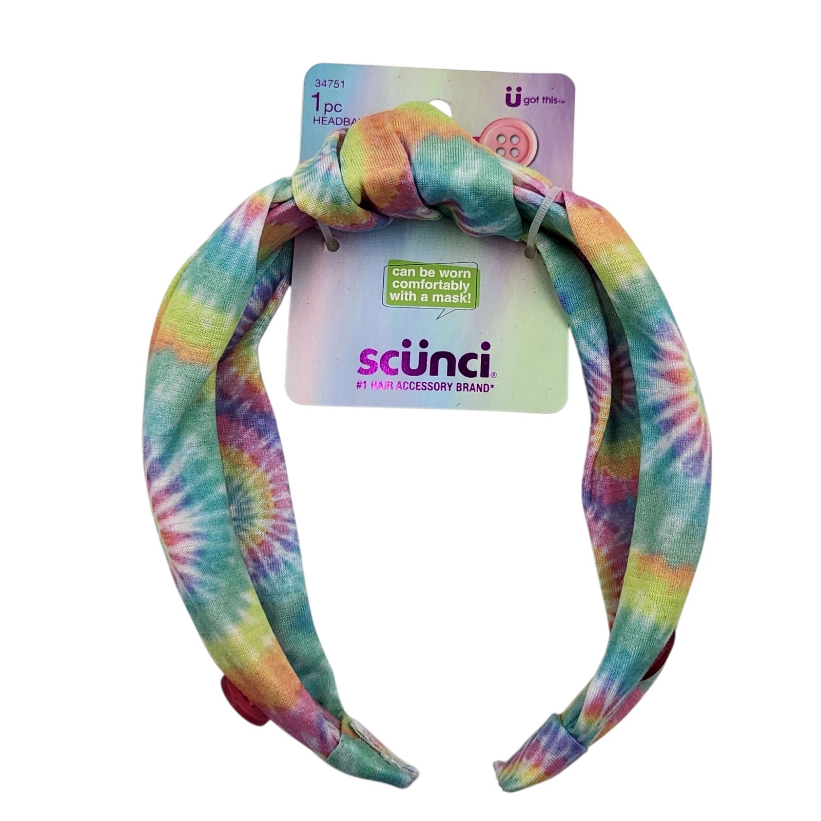 Scunci U Got This Headband with Buttons for Mask 3 Pcs Multicolor Tie Dye Set