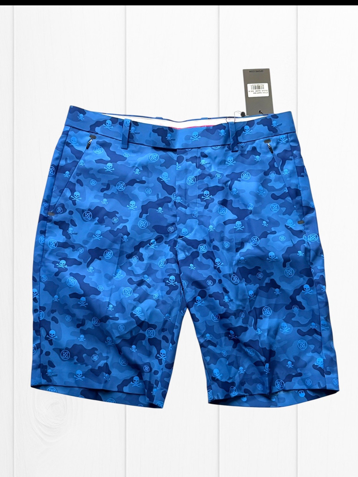 G/Fore NWT Casual Golf Shorts Size 32 US In Blue Skull Camo Design Polyester