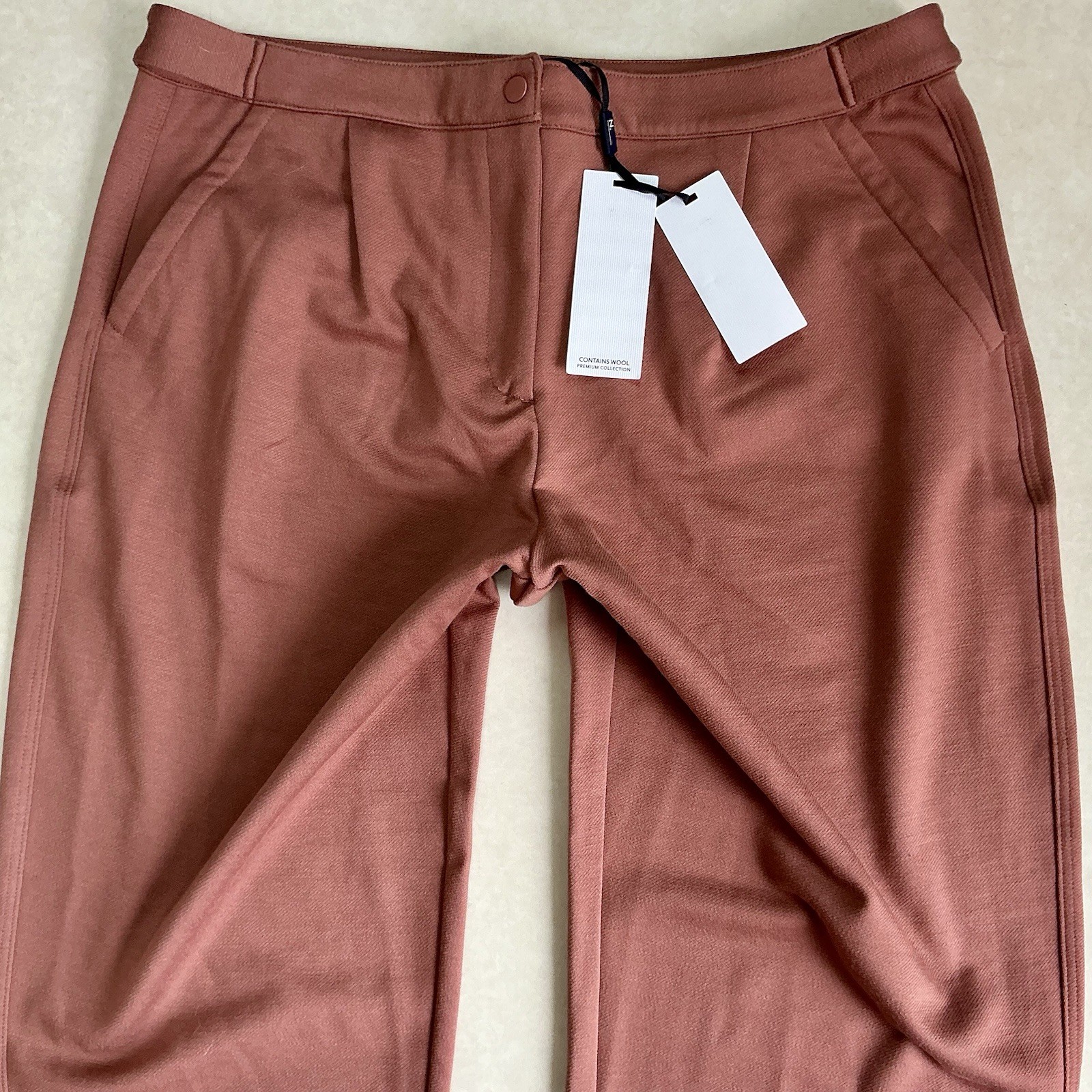 LADIES NEXT RELAXED STRAIGHT SALMON PINK TROUSERS SIZE 16 LONG BNWT (504E)