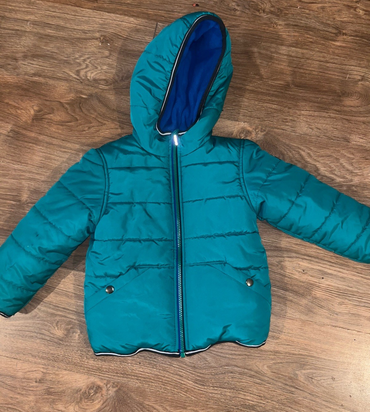 OshKosh B’gosh Hooded Puffer Jacket Full Zip Lined Green/Blue 4T