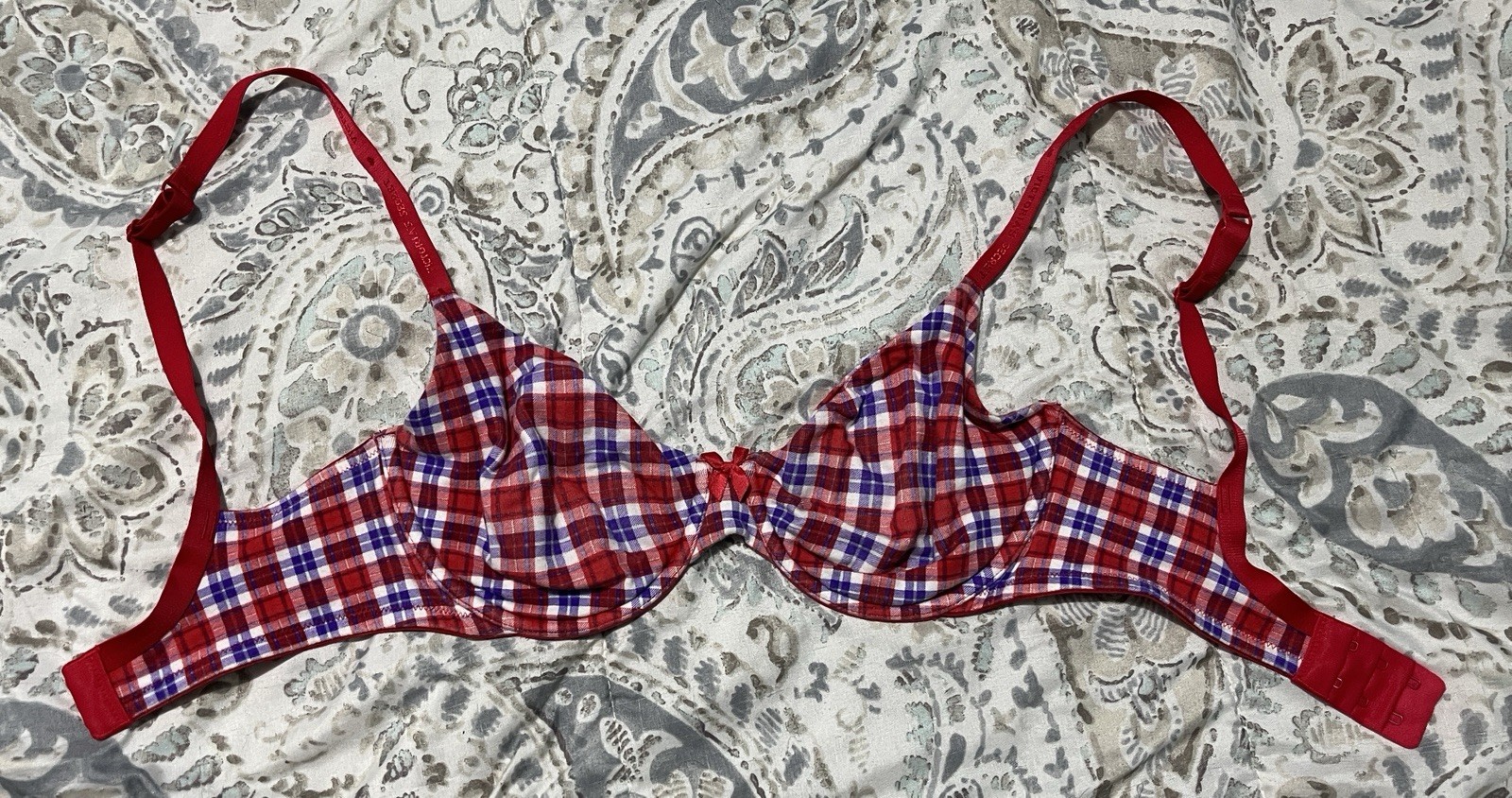 Victorias Secret 32DD Red White Blue Plaid Underwire Bra Adjustable Straps