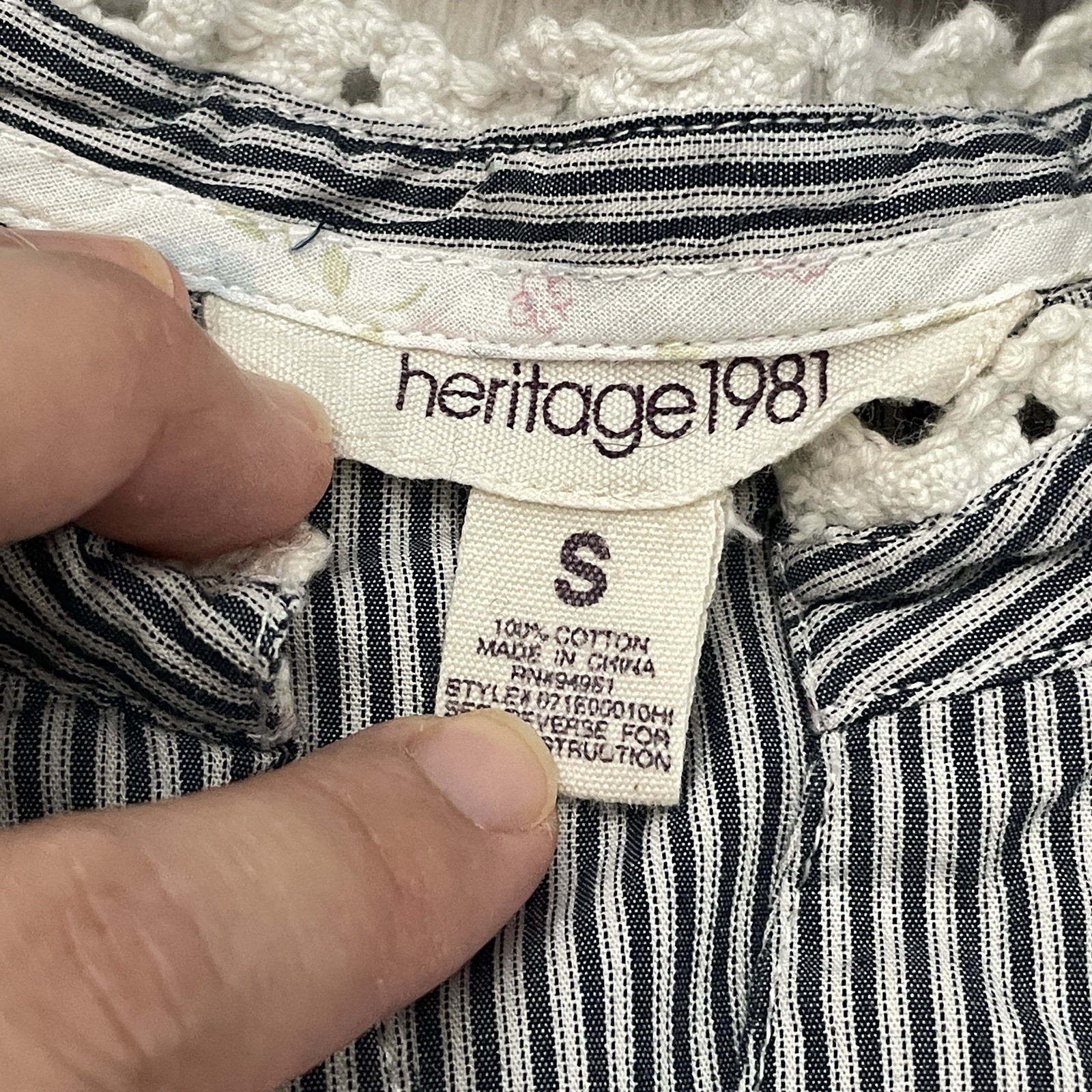 Striped Prairie Top pintuck lace womens Navy Blue (small) cottagecore romantic