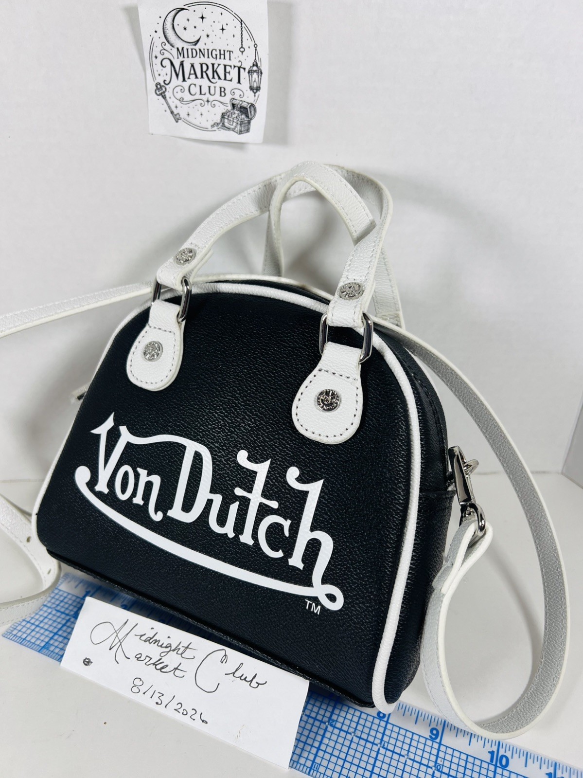 Von Dutch Classic 51 Black & White Flying Eyeball Bowling Crossbody Bag NWT Punk