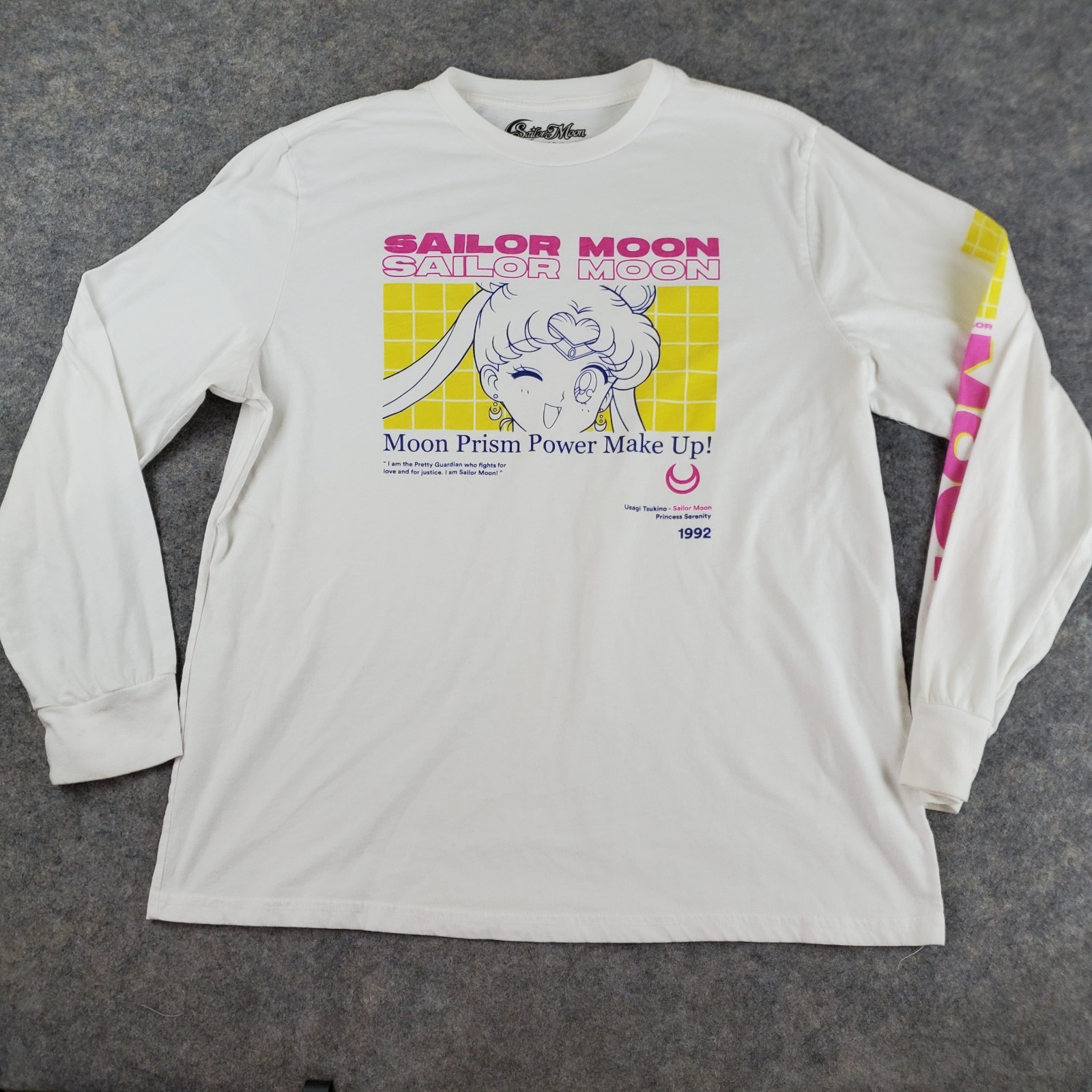 Sailor Moon Shirt Mens 2XL White Crew Neck Long Sleeve Graphic Stretch Pullover