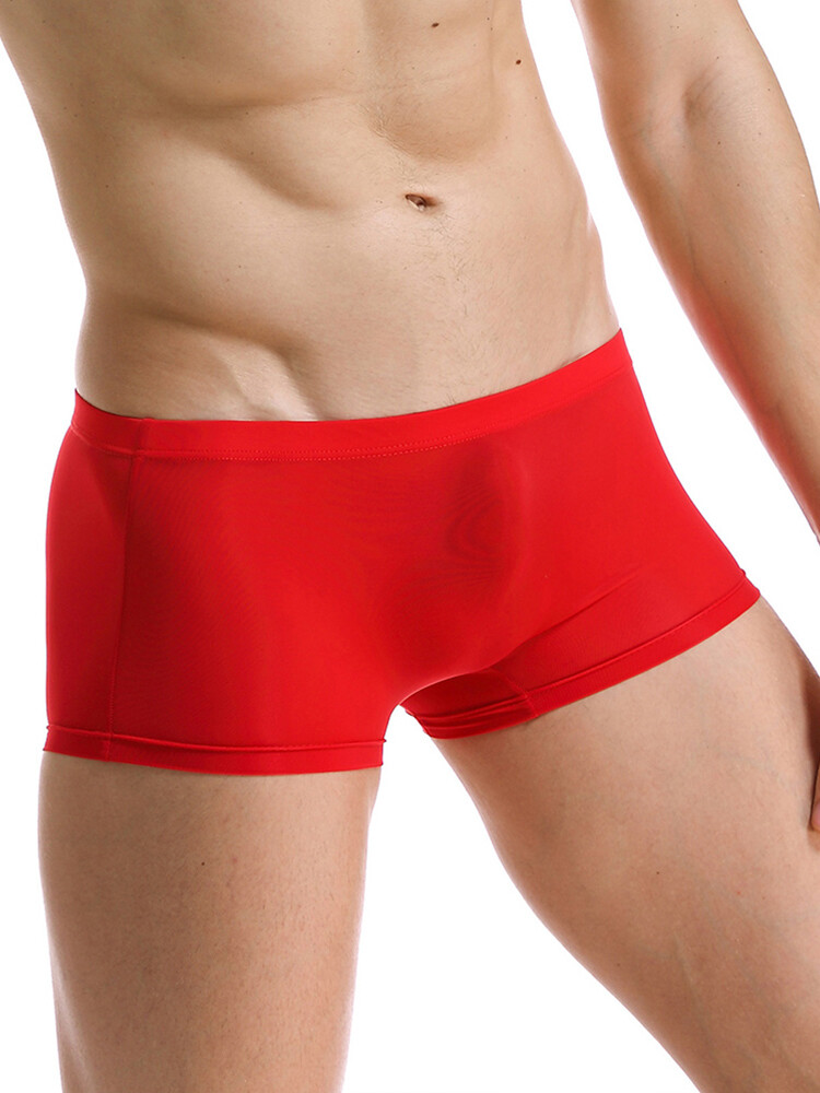 Sexy Men Ice Silk Seamless Boxer Briefs Pouch Underwear Shorts Trunks Underpants