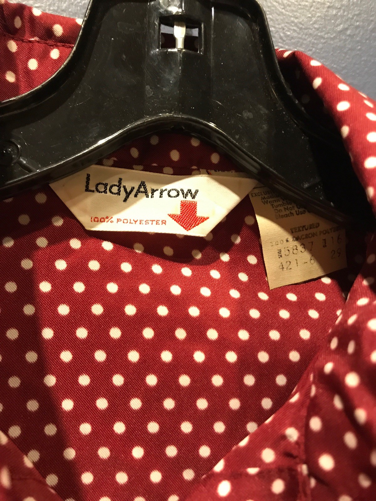 Large Red Top Vtg 70s Polka Dot Berry LADY ARROW ACETATE POLYESTER NWT