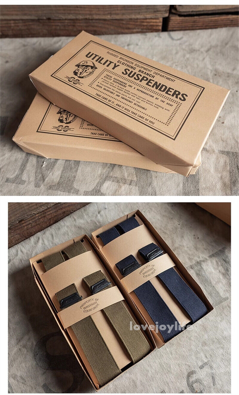 Bronson USAF X-Back Genuine Leather Suspenders Adjustable Elastic Straps Braces