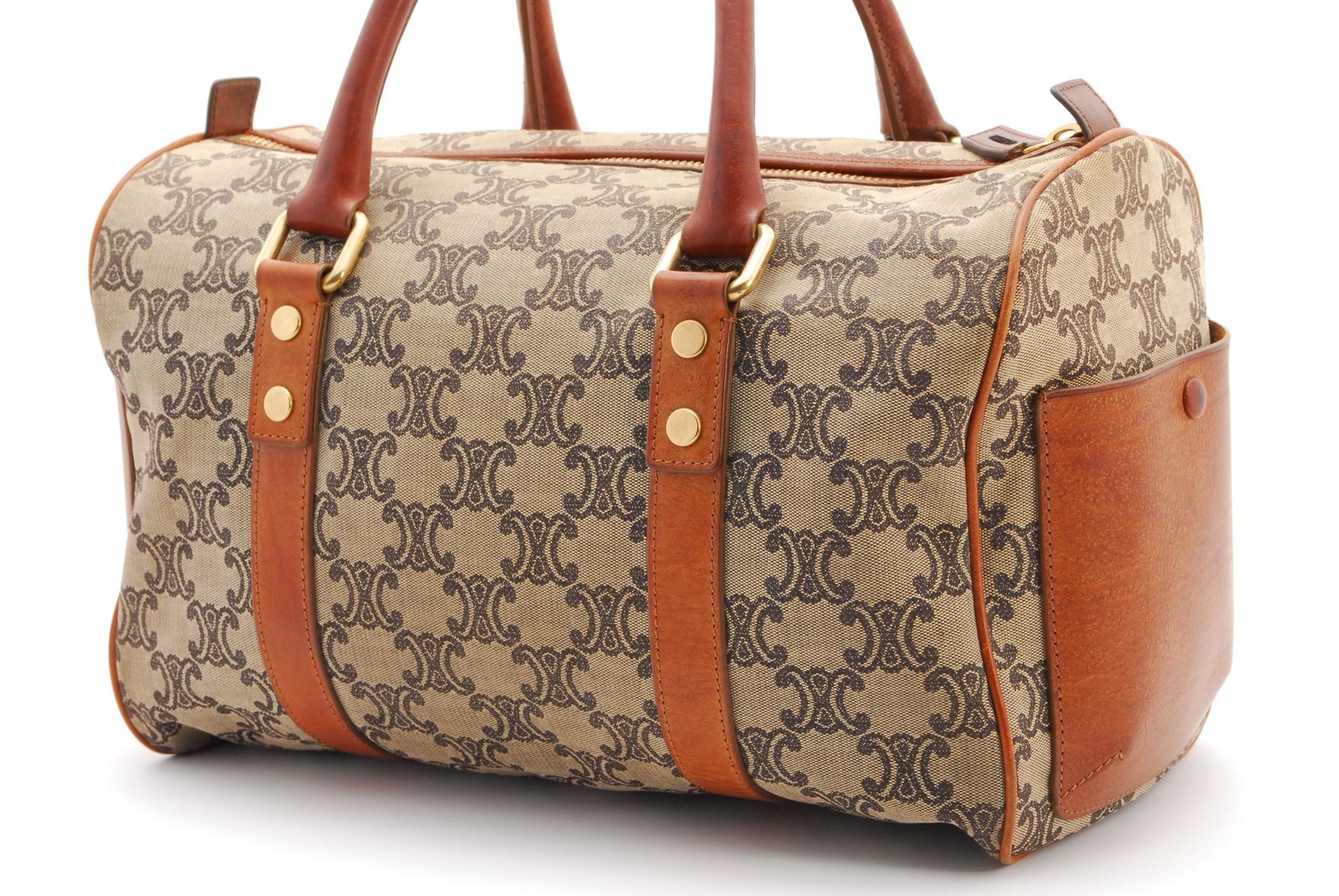 CELINE Macadam Boston Bag Beige Brown Canvas