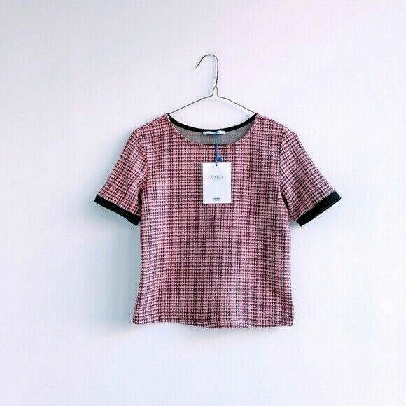 Zara Top Pink Tweed Shirt Boho Retro Mod Barbie Core Twee Preppy Valentines Day