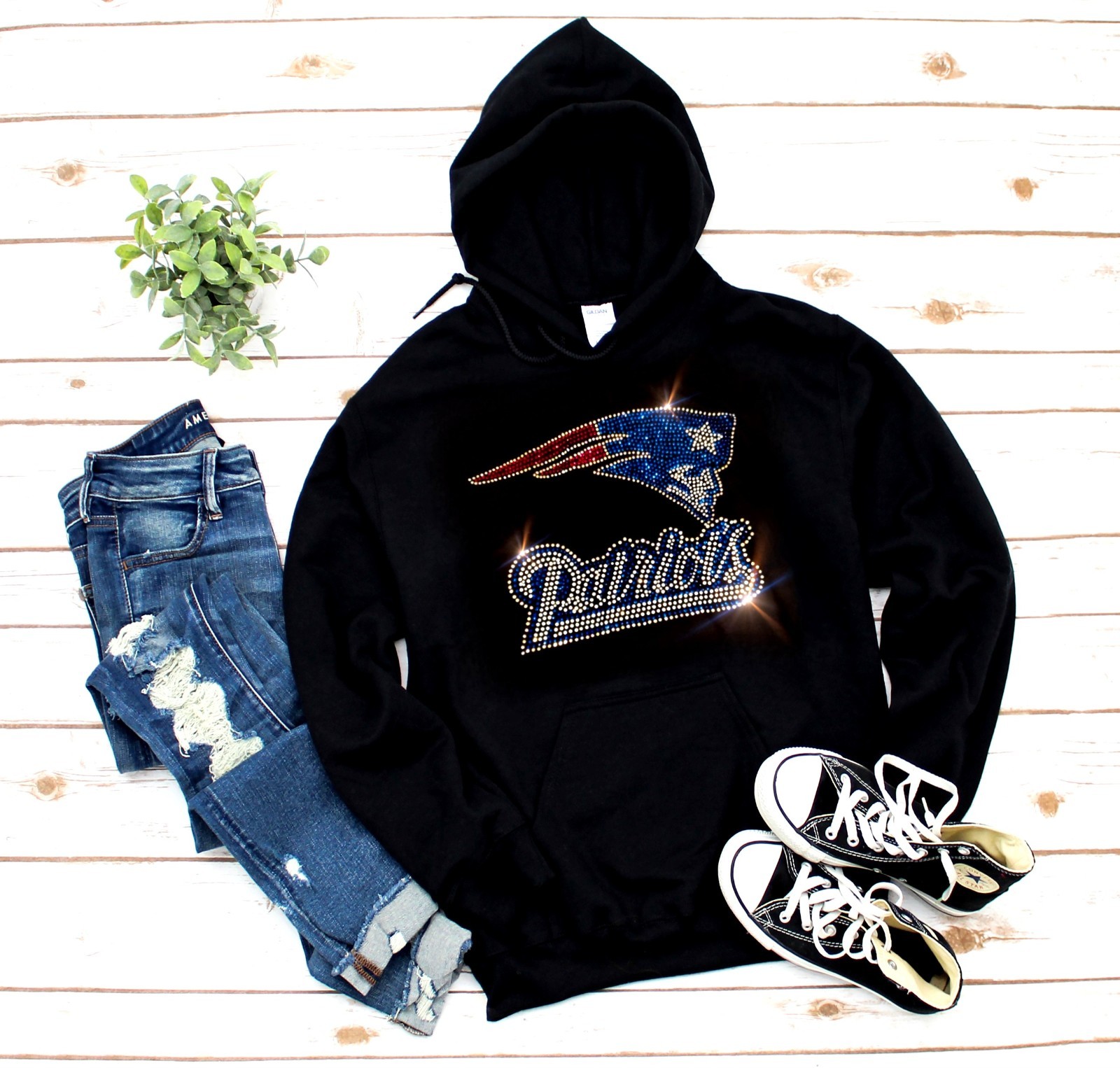 New England Patriots Bling Hoodie or Crewneck Sweatshirt UNISEX S-3X Rhinestones