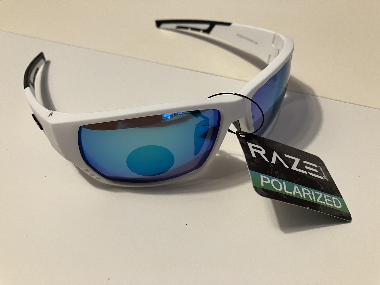 RAZE Eyewear Sunglasses Sonar Polarized White Blue Mirror Smoke 28444