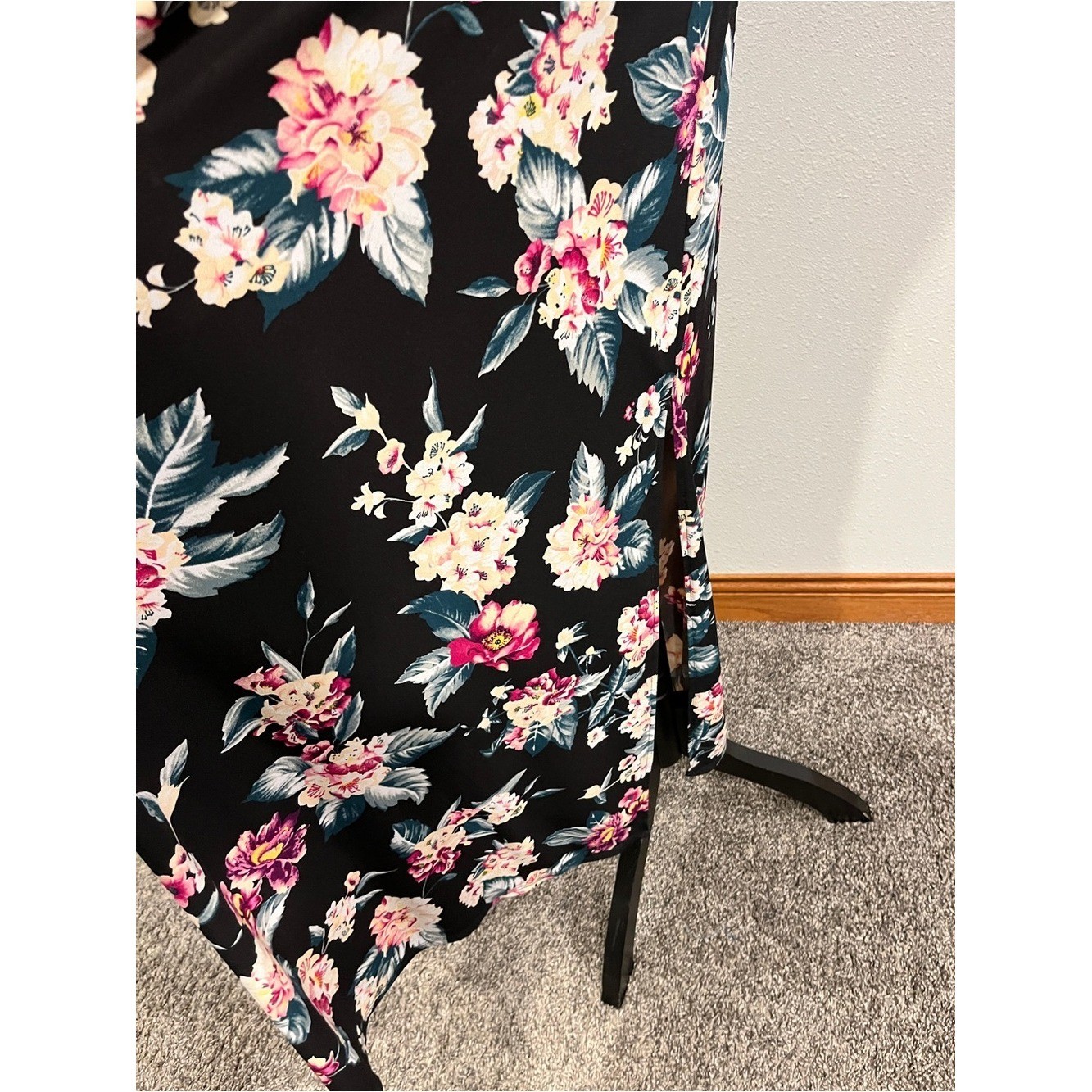Sleeveless Floral Halter Maxi Dress in Black and Pink