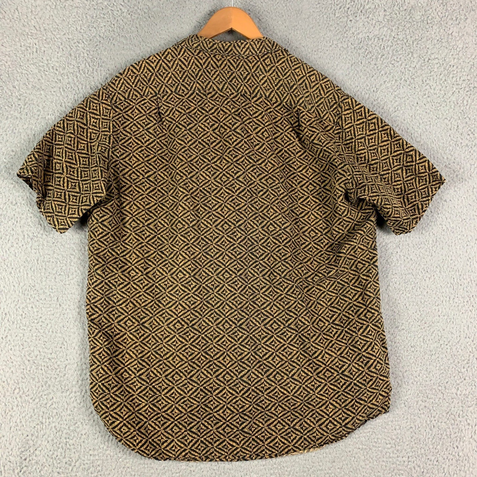 Polo Ralph Lauren Bonnard Shirt Mens Large Gold Silk Linen Geometric Camp Collar