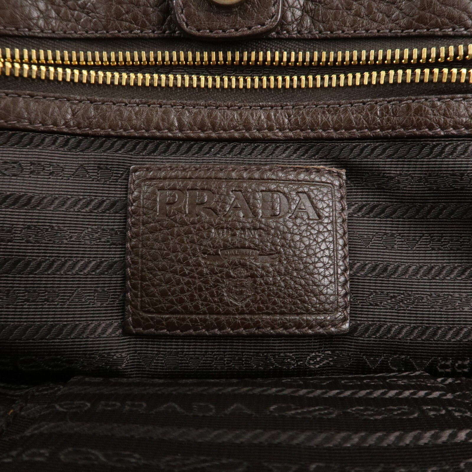 PRADA Logo Hand Bag Kahki Brown Nylon Leather BN1221 Auth Used