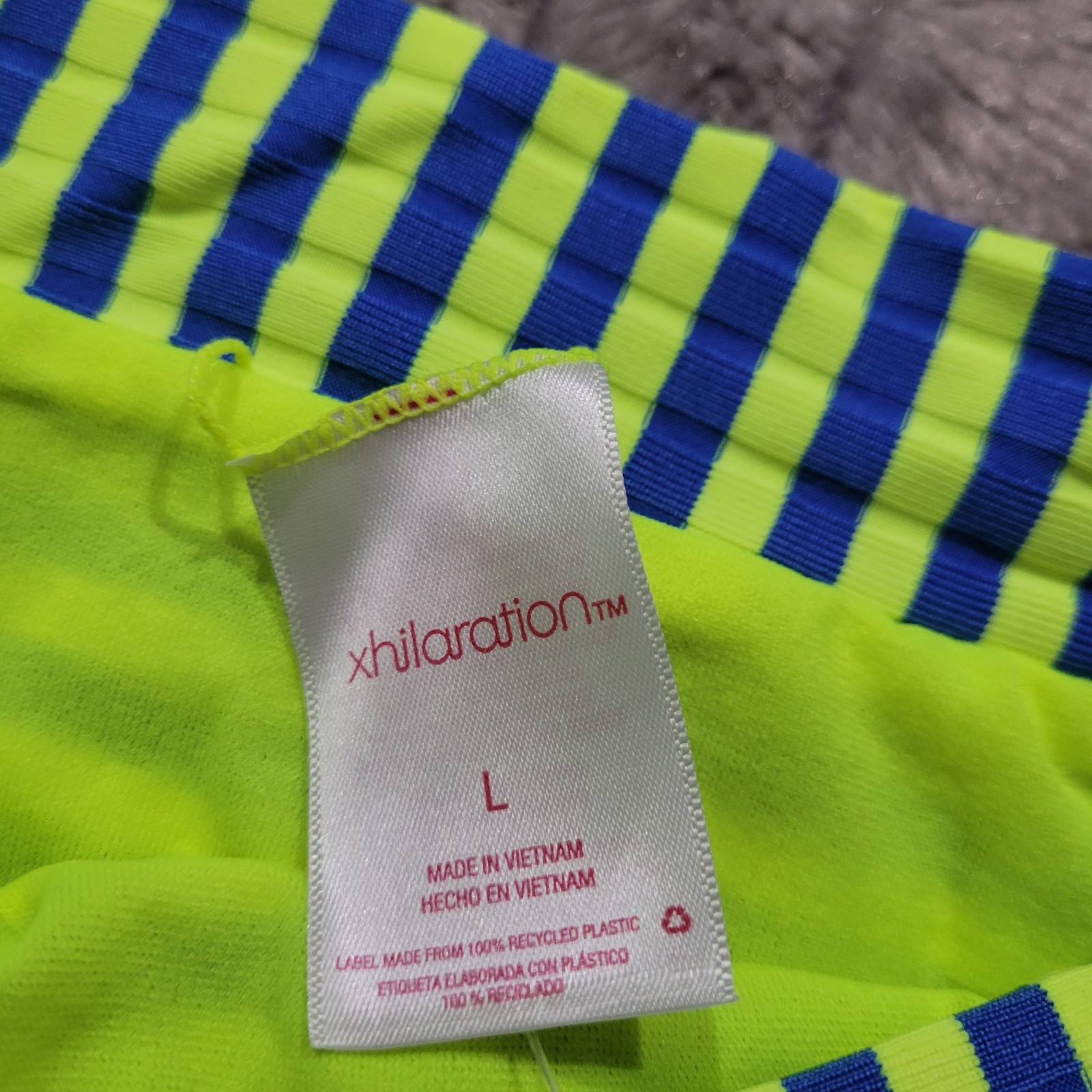 Xhilaration Womens L 8-10 Neon Green Blue Bikini Set Top Bottoms Swimsuit NWT