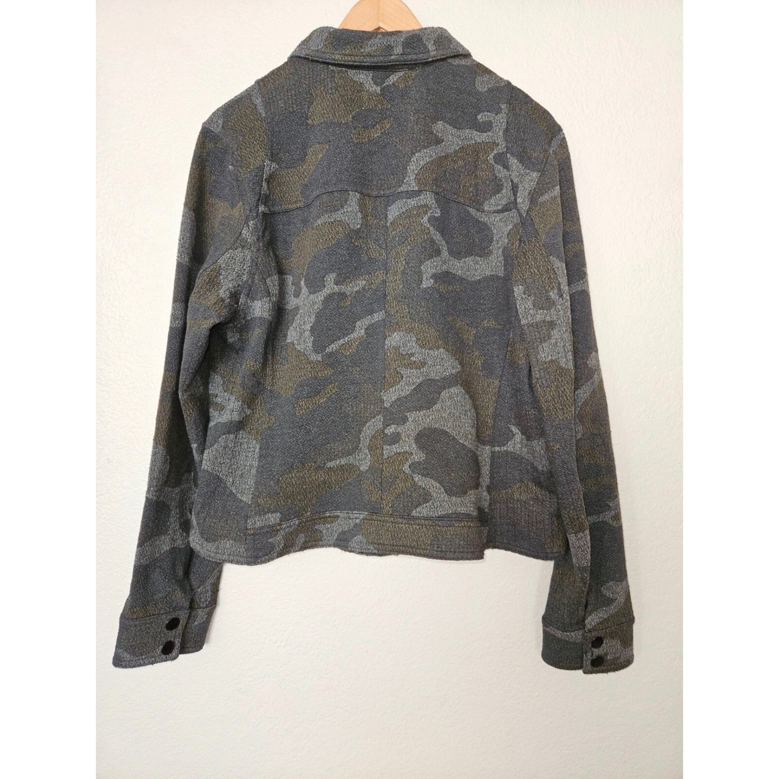 Anthropologie Robin Camo Moto Jacket Women Medium Green Grey Knit Asymmetric Zip