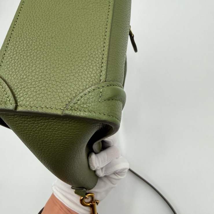 CELINE Luggage Nano Shopper Hand Bag Green Leather Gold Tone