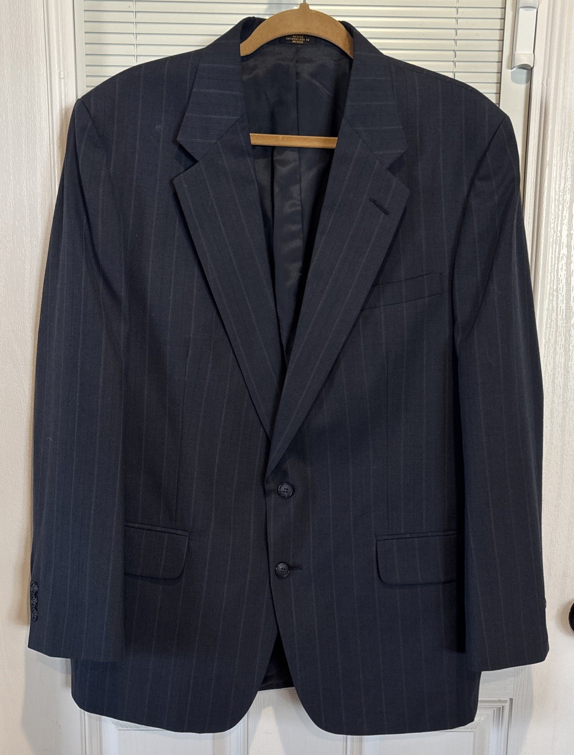 Towncraft Jacket Dark Blue Pinstripe Polyester Worsted Wool Twill Blazer 42R
