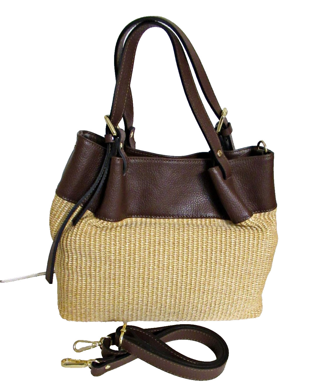 ITALIAN GENUINE RAFFIA & LEATHER TRENDY HANDBAG BAG SATCHEL – MADE IN ITALY