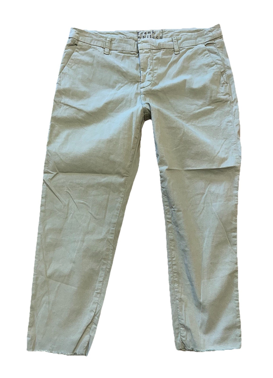 Frank & Eileen Wicklow Italian Cotton Chino Pants Green Size 12 Raw Hem Crop