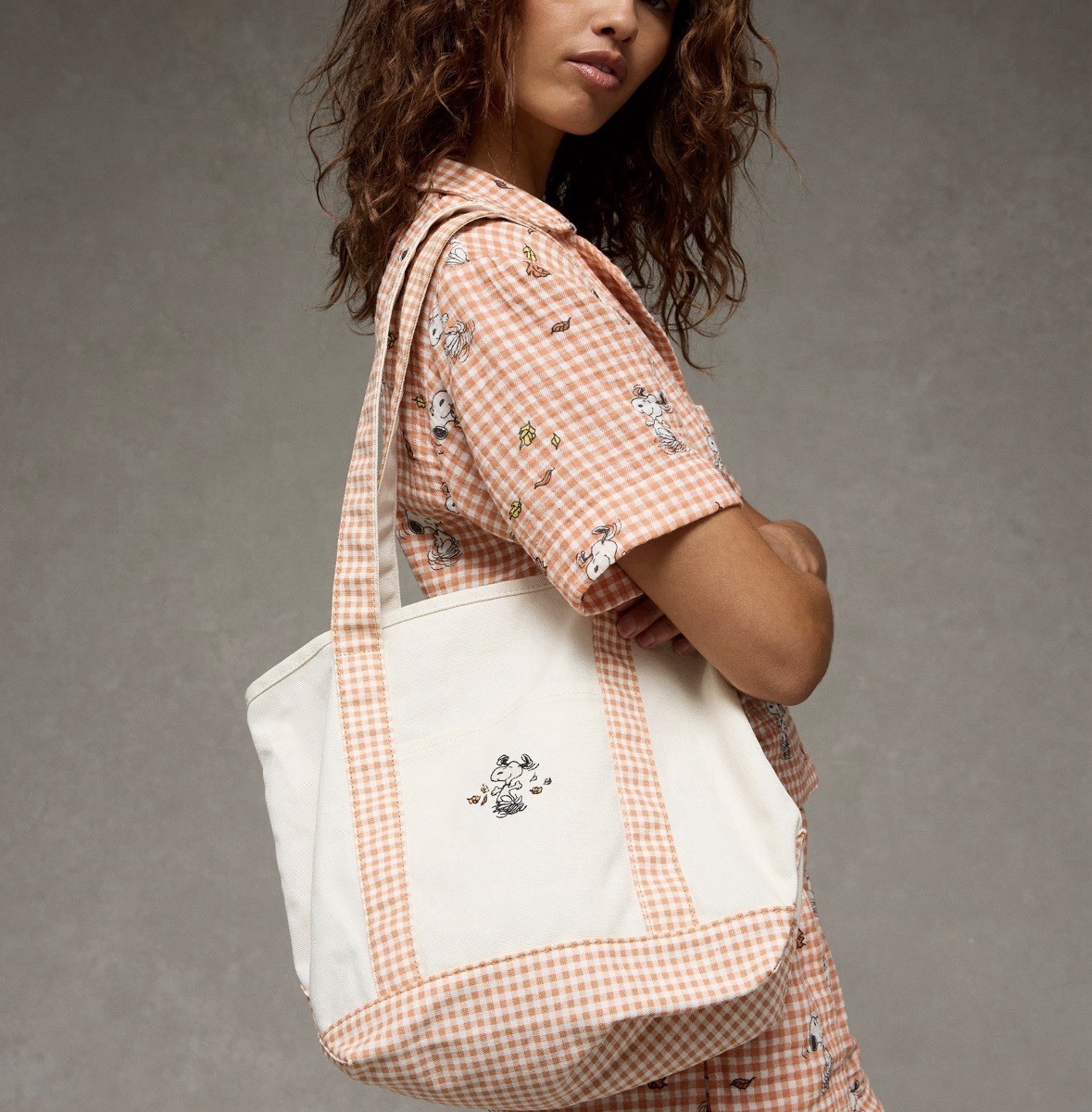New American Eagle Peanuts Snoopy Fall Off Duty Canvas Tote Bag W/tags