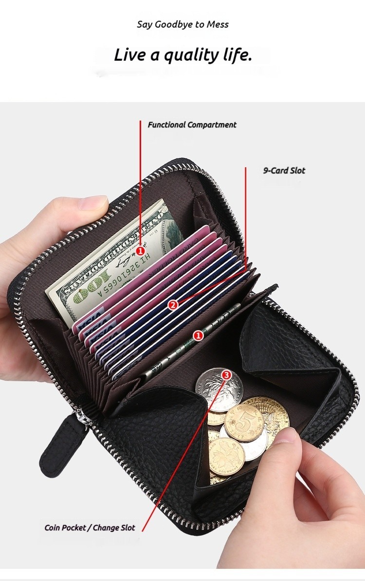 Accordion Style Leather Card Holder RFID Anti-Theft Card Case Coin Change Purse