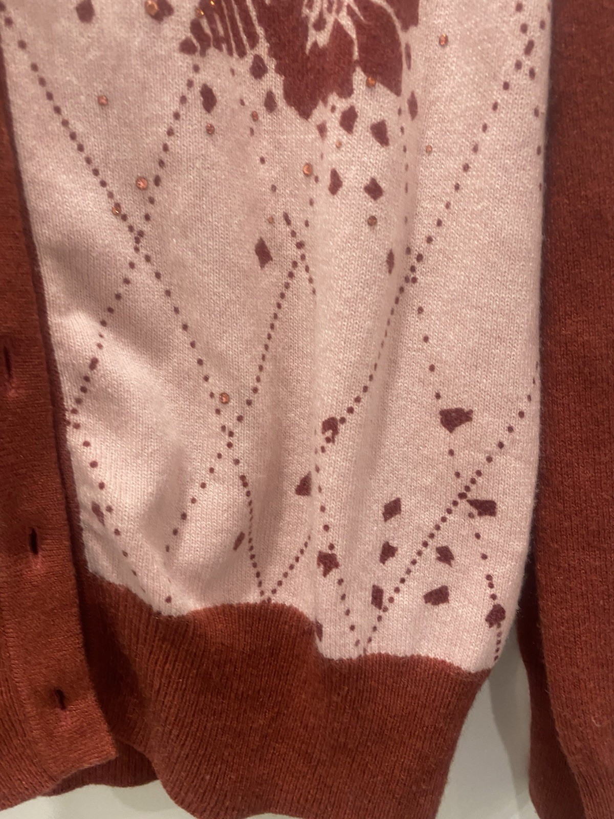 Erdos 100% Cashmere Cardigan M 95 Crystal Buttons Up Quiet Luxury Diamontes Pink