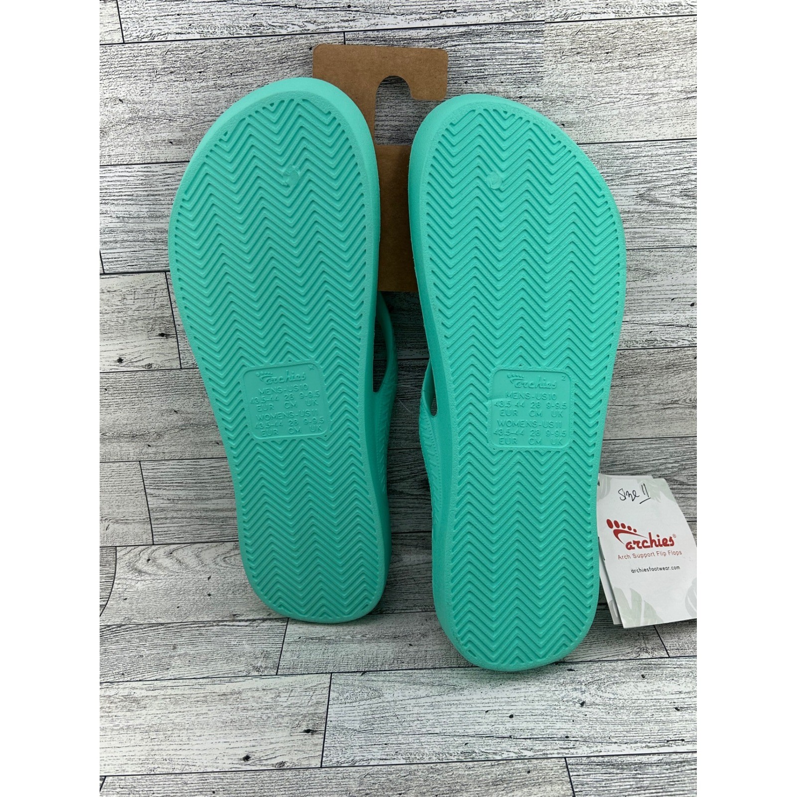 Archies High Arch Support Flip Flops Mint Green Mens 10 Womens 11 Thong Sandals